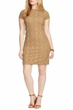 LRL Ralph Lauren Shift Dress Tan Snake Skin Print Short Sleeve Career Size PS