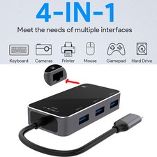 4-In-1 USB-C Adapter Hub with Gigabit RJ45 Ethernet and USB 3.0 for Laptop PC