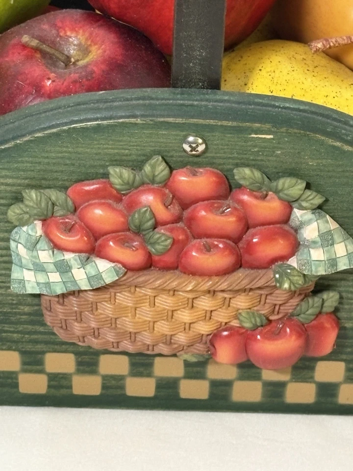 Vintage Wooden Fruit Basket Crate w/ Movable Handle Country Farmhouse Decor 13” - Image 4 of 4