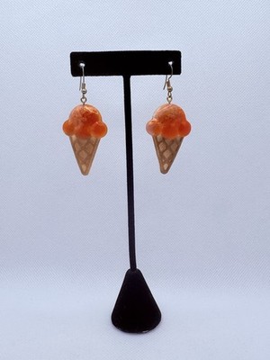 Fun Ice Cream Cone Resin Earrings Orange Swirl 2.5 