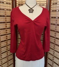 Vintage Gap Red Cotton Baby Tee Blouse V Neck S/M