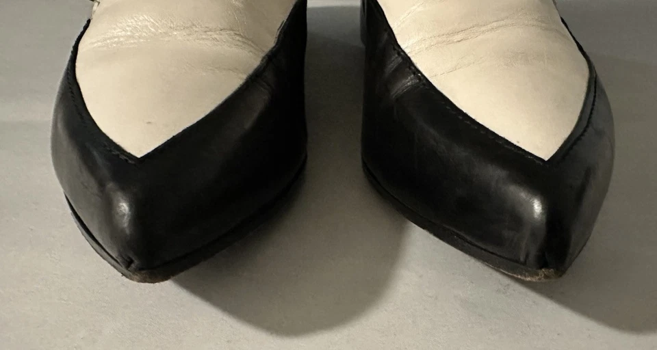 McQ By Alexander McQueen Womens Size 7 / 37 Black White Leather Booties Boots - Image 4 of 4