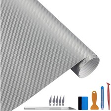 Carbon Autofolie Matt Silber Mit Einbauwerkzeug, 30 x 300 cm Selbstklebend 3D...