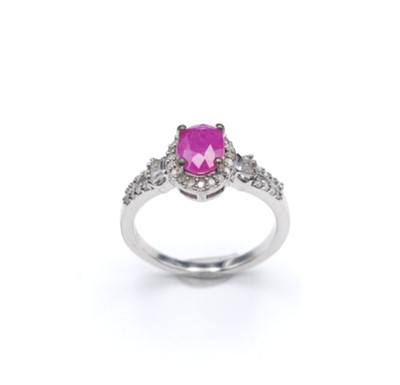 Echter Rubin und Diamant Ring Sterlingsilber Größe 6