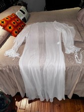 Vtg Jonquil Diane Samandi Belinda White Sheer Ruffle Robe - Bridal Lingerie - M