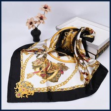 Women's 90cm Printed Satin Silk Square Scarf Head Wrap Bandana