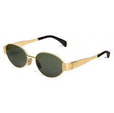 Celine CL40235U 30N Triomphe Metal Oval Sunglasses Gold Green Lens AUTHENTIC