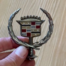 Oem Cadillac Hood Ornament Emblem Wreath Crest Chrome Vintage