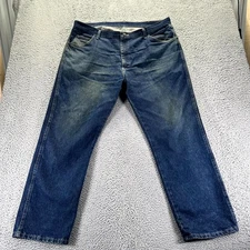 Wrangler Jeans Mens 42x30 Blue Denim Cotton Straight Regular Fit Faded Workwear
