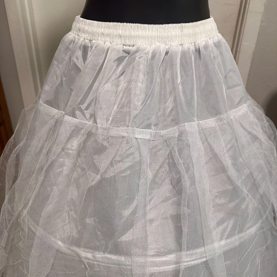 Винтажная белая кринолиновая нижняя юбка с 3 кольцами нейлоновая кружевная регулируемая талия 20–24 дюйма - Изображение 4 из 4
