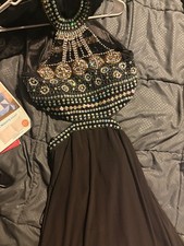 Crystal Doll Beaded Rhinestone Chiffon Halter Cut-Out Gown Size 5 NEW w/o tags