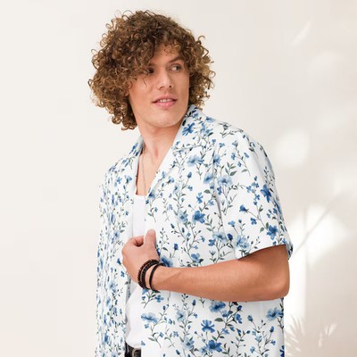 Blue Wildflowers Hawaiian Shirt Button Up Summer