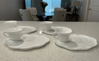 Set of 4 Vintage Indiana Milk Glass Harvest Grape Lunch Snack Plates & Cups 8pc.