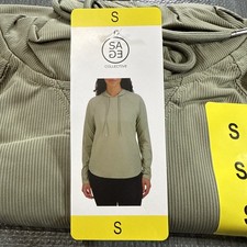 Sage Collective Women Lightweight Ribbed Long Sleeve Hoodie Green Small NWT