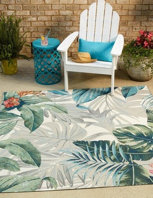 Unique Loom Outdoor Botanical Collection Area Rug - Kula 5 3 Square Multi/ Gray