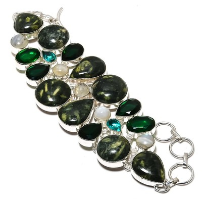 Natural Gogunjula Jasper & Moonstone 925 Silver Bracelet V279
