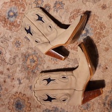 VTG 70s 80s Zodiac USA Leather Boots Tan Western Cowboy boots Size 7.5M READ