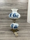 Vintage Gone With The Wind Hurricane Lamp Cobalt Blue Painted Fruit Milk Glass