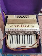 Vintage Capitol Deluxe Piano Accordion 1950s White/Gold Sparkle Has Straps/Case