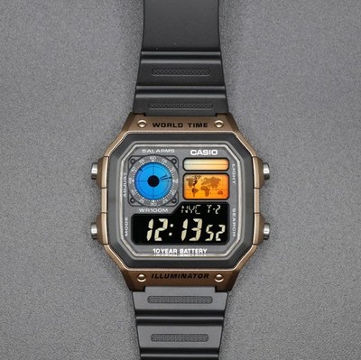 CASIO AE-1200WHD. Royale World Time Watch Mod. Sunset Filter. Negative Display