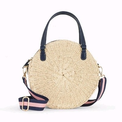 Talbots Round Straw Crossbody Bag Purse Pink Strap Coastal Chic Preppy Boho