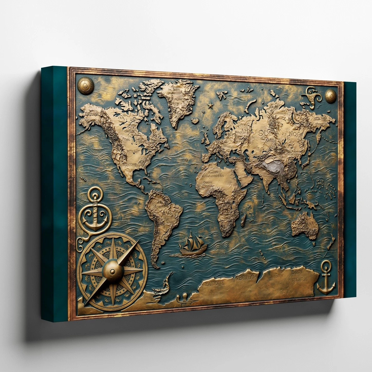 Wall Art Detailed, Textured Relief Map Of The World, Featuring A Rich, Aged
Opens in a new window or