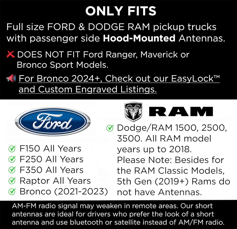 50 CAL BADASS BULLET ANTENNA® FORD F150 RAPTOR RAM BRONCO ANTI-THEFT MATTE BLACK - Image 3 of 4