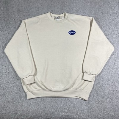 Vintage Pfizer Sweatshirt Mens XL Cream Pharmaceutical Crewneck Pullover Promo