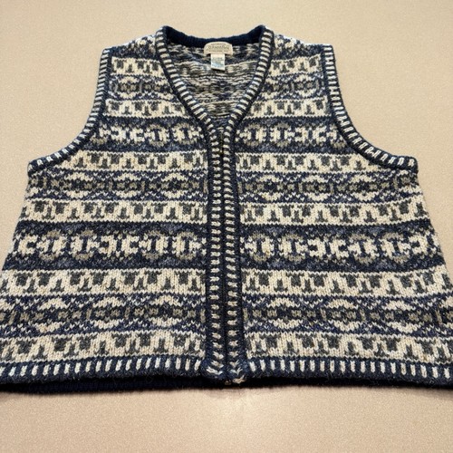St. John's Bay Womens X-Large Wool Blend Zip Knit Sweater Vest Folk Nordic - Picture 1 of 10