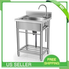Commercial Stainless Steel Utility Sink Free Standing Single Bowl w/Water Faucet