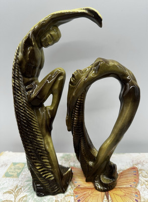 Ceramic Arts Studio Aphrodite Adonis Pair Figurines Green Smoke Harrington MCM