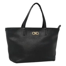 Salvatore Ferragamo Gancini Hand Bag Leather Black Gold Auth yk17510