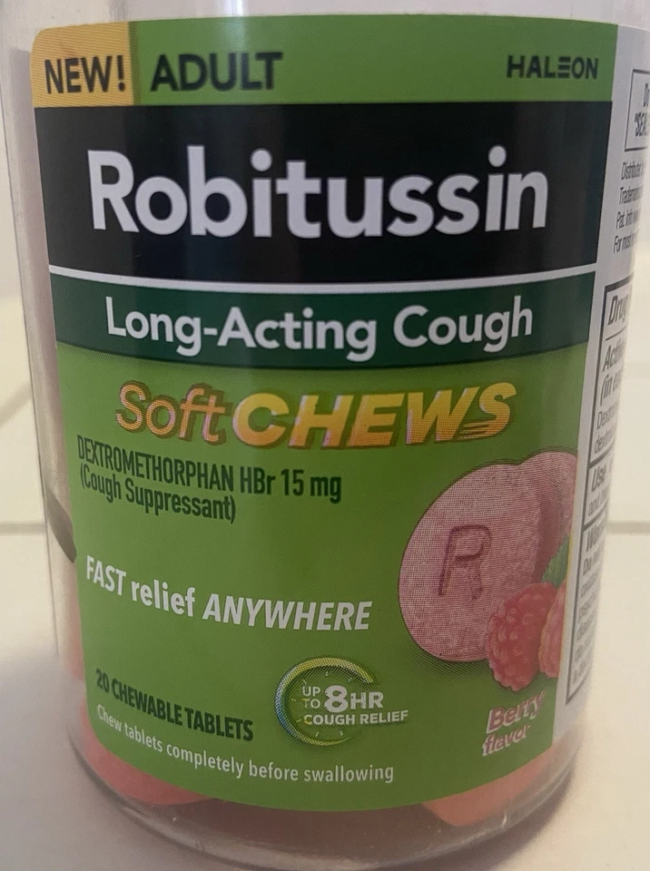 Robitussin longa ação alívio da tosse sabor baga fria 20 mastigações macias - Imagem 2 de 4