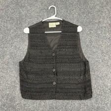 Vintage Tantrums Vest Womens M Black Rayon Crochet Lace Button Front Boho Goth