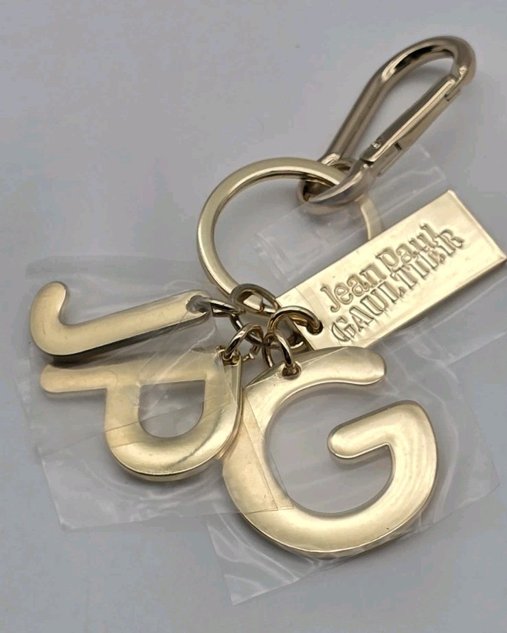 Jean Paul Gaultier Key Chain JPG Letter w/ Name Tag Charm Gold
