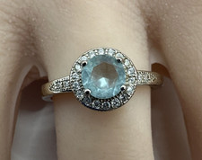 925 Sterling Silver Blue Round CZ Halo Ring Sparkling 2.2g Size 6 A750