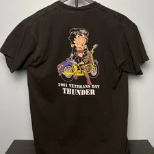 Bally’s Budweiser 2001 Vets Day XL Tee Betty Boop Bike Jerzees Black Grade B