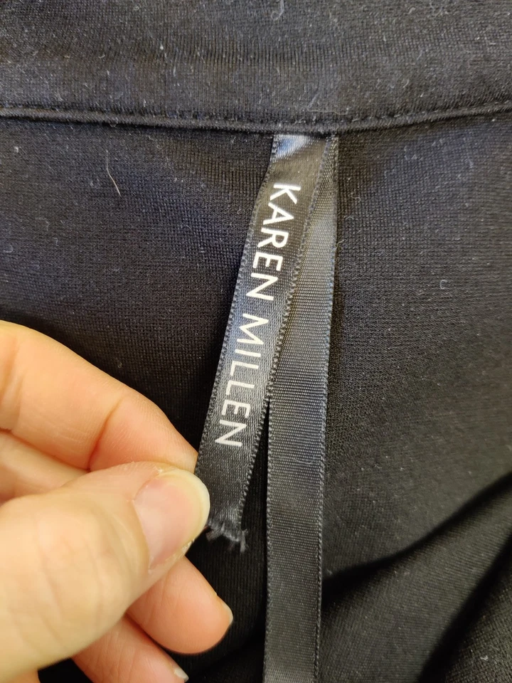 KAREN MILLEN DRESS UK 14 PLAIN BLACK SKATER VISCOSE LONG SLEEVE ZIP MOCK NECK - Image 3 of 4