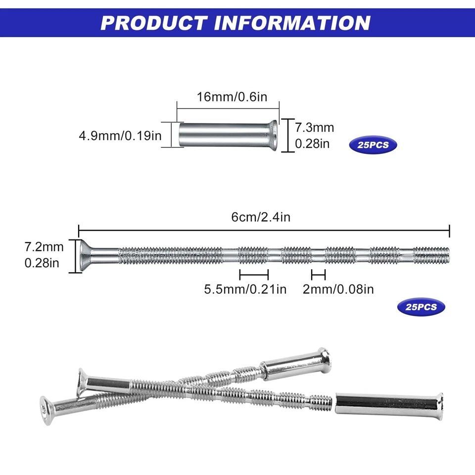 M4 Door Handle Bolt Through Fixings, 25Pcs M4 Door Handle Fixing Screws and S... - Image 2 of 4
