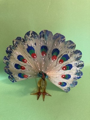 Vintage Glas Pfau Lauscha Mundgeblasen Handbemalt DDR