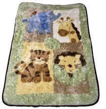 Just Born Nursery Baby Blanket Elephant Giraffe Lion Tiger Fuzzy Safari 30 x 42