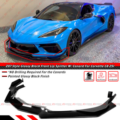For 20-25 Corvette C8 Z51 Z07 Style Gloss Black Front Bumper Lip