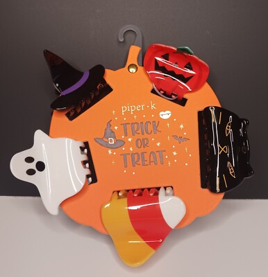 Halloween Hair Clips Pumpkin Ghost Cat Witch Hat Candy Corn Piper K Set Of 5