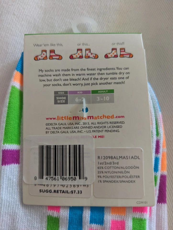 Nuevo con etiquetas LittleMissMatch, 2 paquetes de 3 calcetines, edades 10-110 lindo Mix'n-Match'n Foto 3 de 4