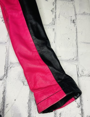 Juicy Couture Women's Black/Hot Pink 100% Lamb Leather Moto Jacket; S - Bild 5 von 12