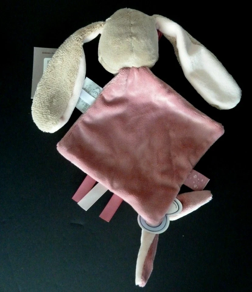 *. DOUDOU PLAT NATTOU LAPIN NINA ROSE GRIS BEIGE COEUR AT. TETINE NEUF - Photo 2/2