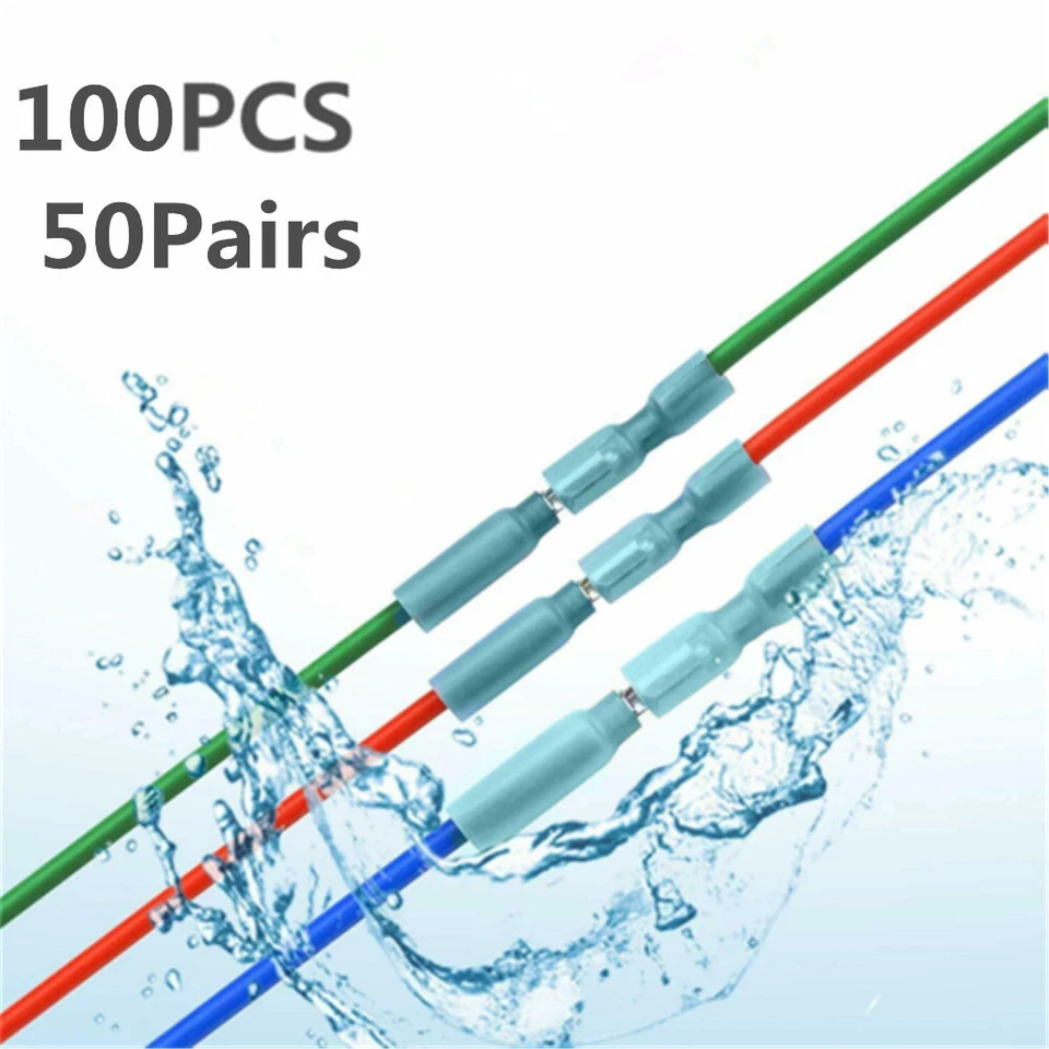 100x Blue Heat Shrink Bullet Wire Connector 16-14AWG Male/Female Crimp Terminals - Image 2 of 4