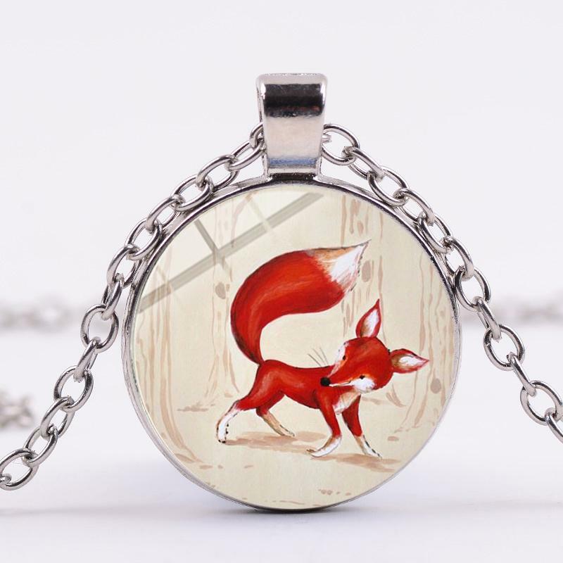 Cute fox baby animal art pendant 22 inch sterling silver plated necklace gift