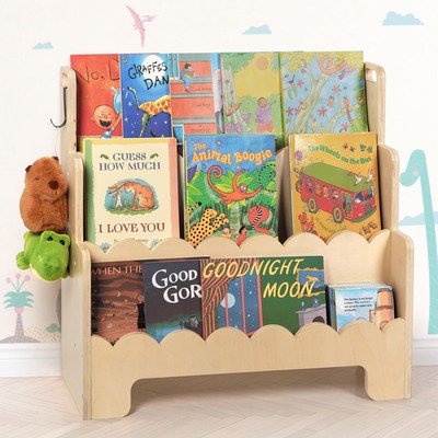 Wooden 3-Tier Kids Bookshelf, Scalloped Montessori Bookcase for Nursery