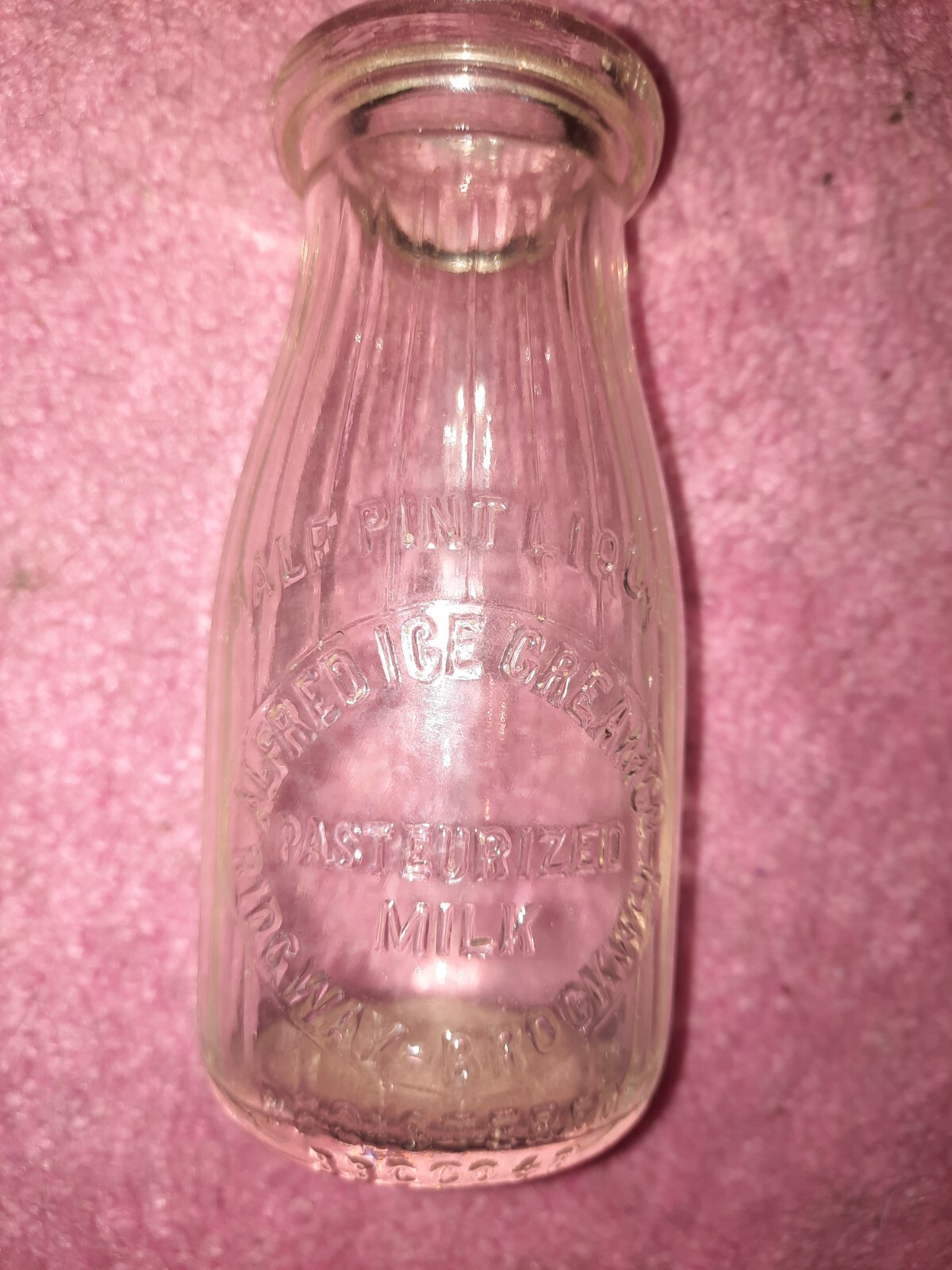 Vintage Ridgway Brockway PA Milk Bottle Half Pint Alfred Ice Cream